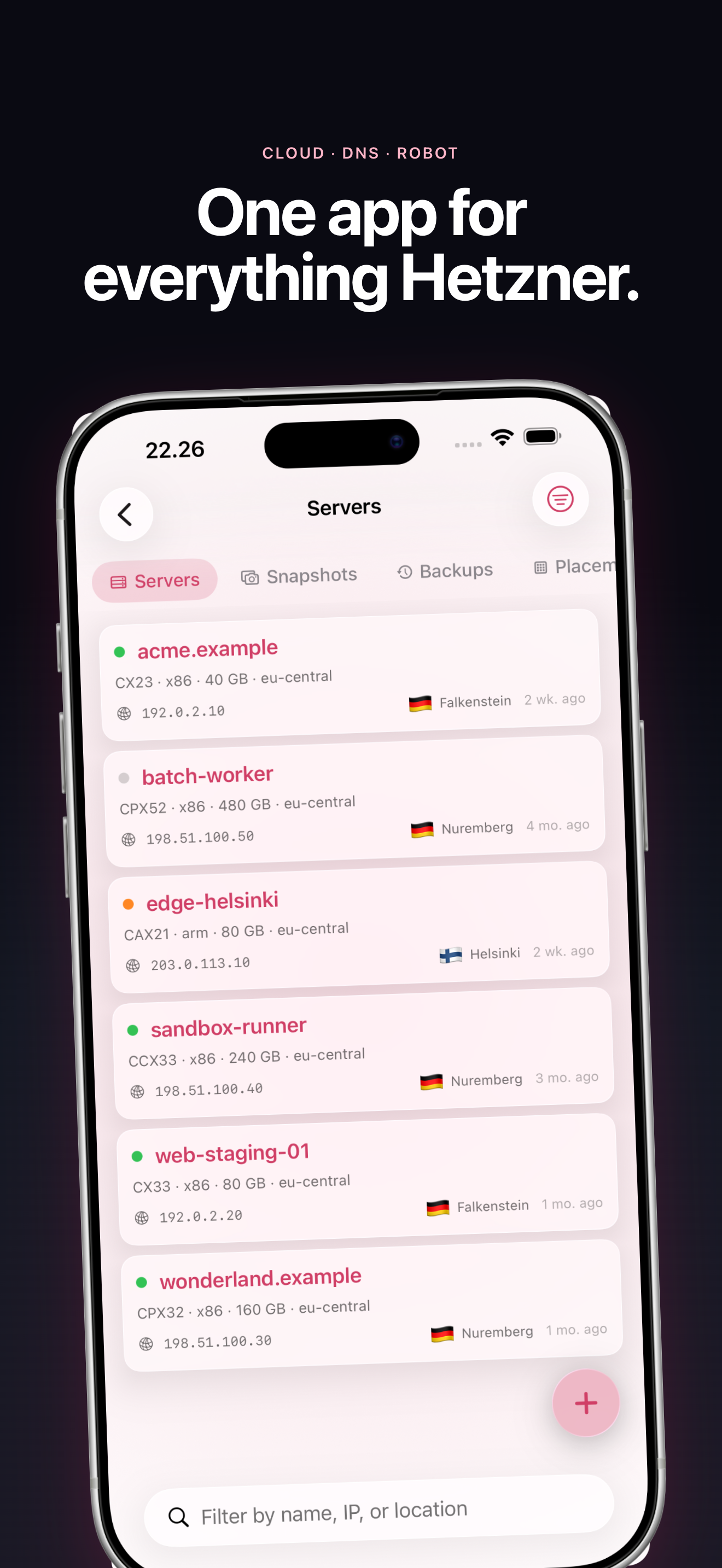 Cloud, DNS, Robot and storage in one app