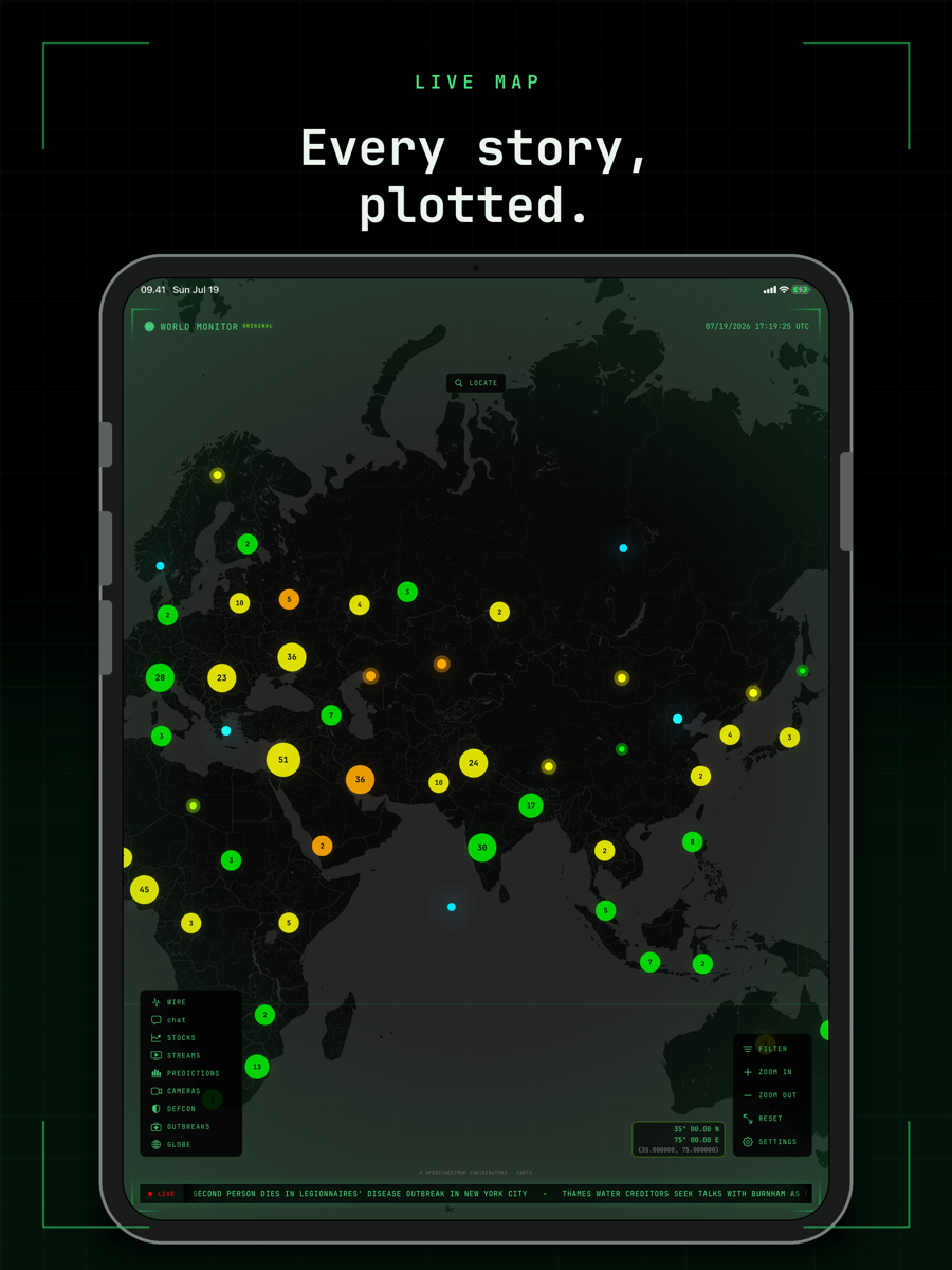 Live map — every story, plotted (iPad)
