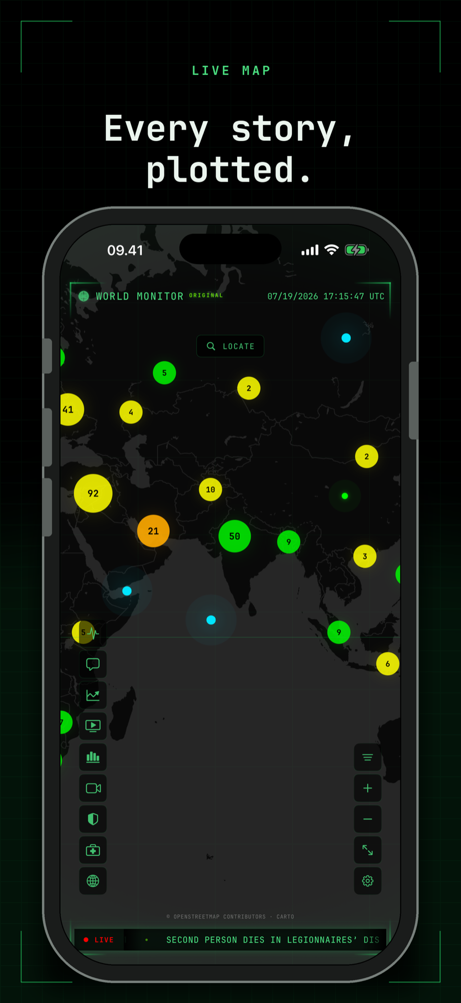 Live map — every story, plotted (iPhone)